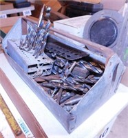 Galvanized metal tool tray w/ drill bits