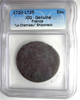 1720-1725 Ecu ICG Genuine "Le Chameau" Shipwreck