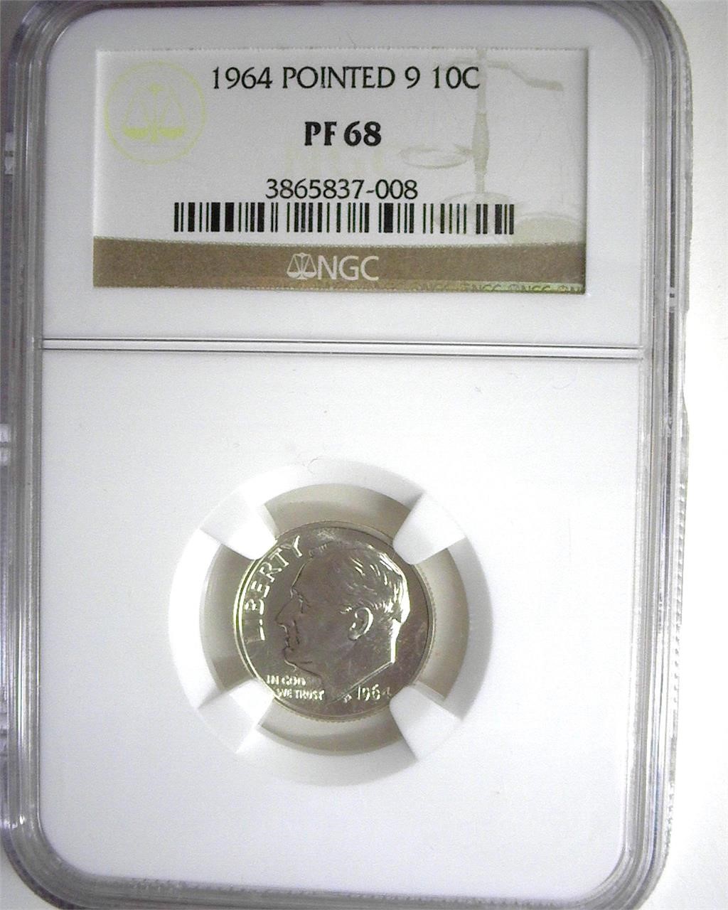 1964 Pointed 9 Dime NGC PR66