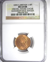 1890 1/4p NGC MS64 RB GREAT BRITAIN