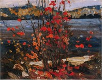 Tom Thomson (1877-1917) "Lake And Red Tree" 8x10