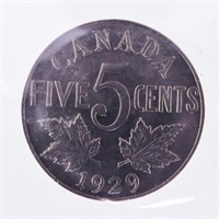 1929 Canada 5 cents EF45 ICCS