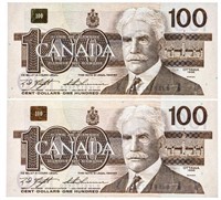 Bank of Canada 1988 $100 - Lot 2 In Sequence (BJK)