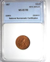 1957 Cent NNC MS65 RB Nether Antilles