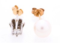 Estate 10-14 kt Gold Stud earrings, One Diamond &