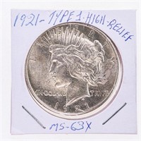 Rare - USA 1921 Silver Peace Dollar TYPE 1 -High R