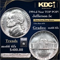 1994-d Jefferson Nickel Near Top Pop! 5c Graded ms