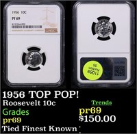 Proof NGC 1956 Roosevelt Dime 10c Graded pr69 By N