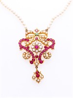 Estate  18kt Yellow Gold Necklace, 40 Rubies (2.80