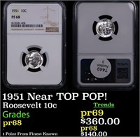 Proof NGC 1951 Roosevelt Dime Near TOP POP! 10c Gr