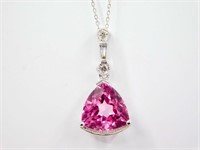 4.55 Ct Pink Topaz Diamond Pendant Necklace 14 Kt