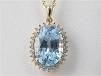 6.25 Ct Blue Topaz Diamond Pendant Necklace 14 Kt