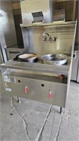 S/S SINGLE BURNER GAS WOK STOVE W WATER WELL & TAP