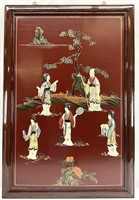 Large Chinese Lacquer Wood Relief Art Panel