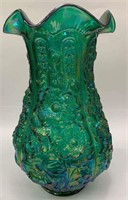 Green Carnival Glass Floral Vase