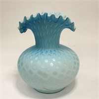 Blue Satin Glass Diamond Optic Vase