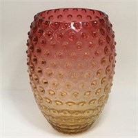Victorian Amberina Hobnail Glass Vase