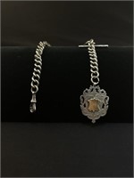 Heavy 19th C Sterling Silver Watch Chain & Fob