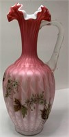 Enamel Decorated Satin Glass Diamond Optic Vase