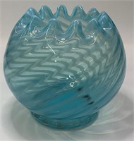 Blue Swirl Glass Rose Bowl