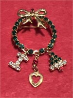 Vintage Holiday Themed Brooch Set w/Stones
