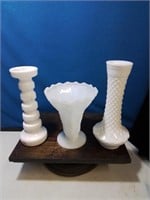 Group of 3 milk glass vases various styles