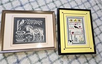 Lot of 2 Embroidered Wall Hangings