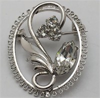 Sterling Silver Clear Stone Broach