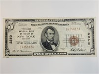1929 $5 National Bank FR-1800 New York
