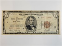1929 $5 Reserve Bank FR-1850B NY
