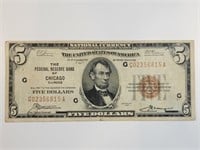 1929 $5 Reserve Bank FR-1850G Chicago
