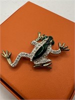 AUSTRIA CRYSTAL ENAMELED FROG BROOCH PIN