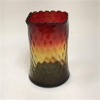 Amberina Diamond Optic Glass Vase