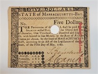 1780 $5 Massachusetts-Bay Colonial Note