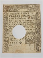 1780 9 Pence Connecticut Colonial Note