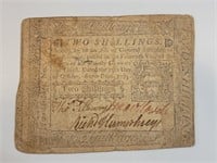 1775 2 Shillings Pennsylvania Colonial Note