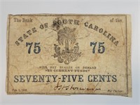 1863 75 Cents State of South Carolina Note