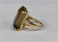 Huge Emerald Cut Smoky Topaz 14kt Gold Ring