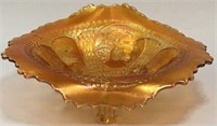 Carnival Glass Footed Horse Head Footed Bowl