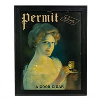 "Permit" Framed Cardboard Cigar Advertising Sign
