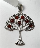 Large Sterling Amber Tree of Life Pendant (NWT) 4G
