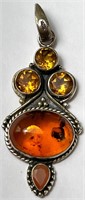 Solid Sterling Amber/Citrine Pendant (Gorgeous) 6G