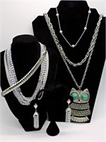 Silver tone Necklaces &  1 Pair Earrings