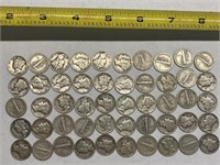 (50) 1940s Silver Mercury Dimes