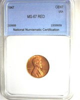 1947 Cent MS67 RD LISTS $2150