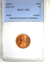 1970-S Sm Date Cent MS67+ RD LISTS $700 IN 67