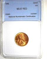 1945 Cent MS67 RD LISTS $300