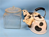 Vintage Planters Glass Jar, Cow Decor