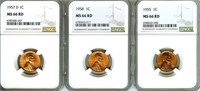 1955 1958 1957-D Cent NGC MS66 RD LISTS $115