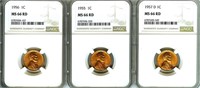 55 56 57D Cent NGC MS66 RD LISTS $133
